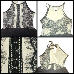 BKE Boutique Black and Cream Lace Layering Top Size XS